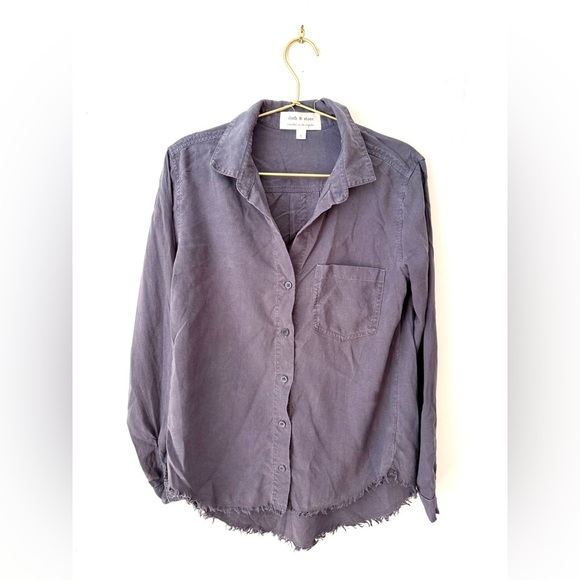 Cloth & Stone Fringe Button Down Shirt in Grey/ Purple - Picture 1 of 9